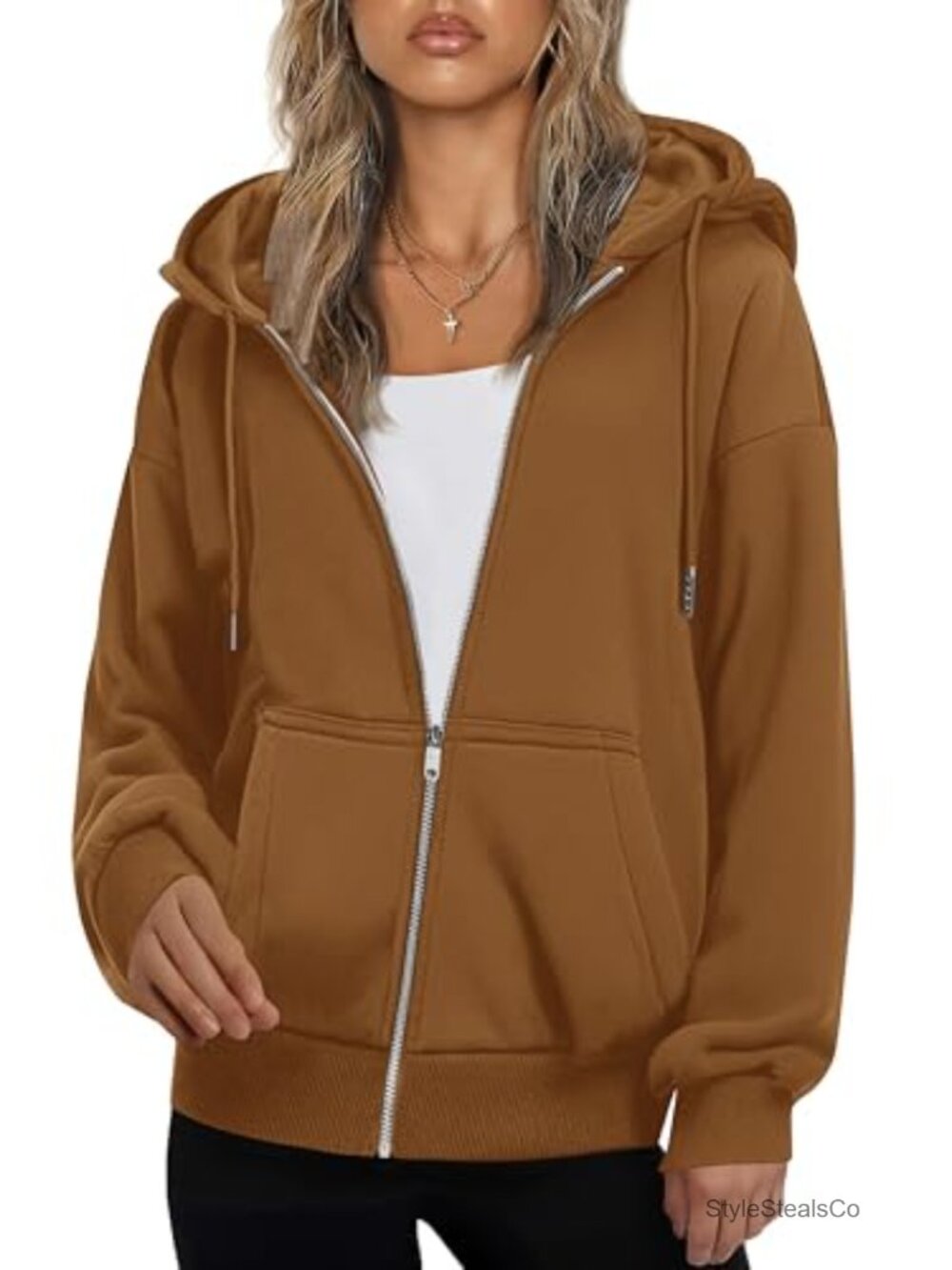 Women's Zip Up Hoodie Oversized Fleece Jacket with Pockets Athletic Full Zip